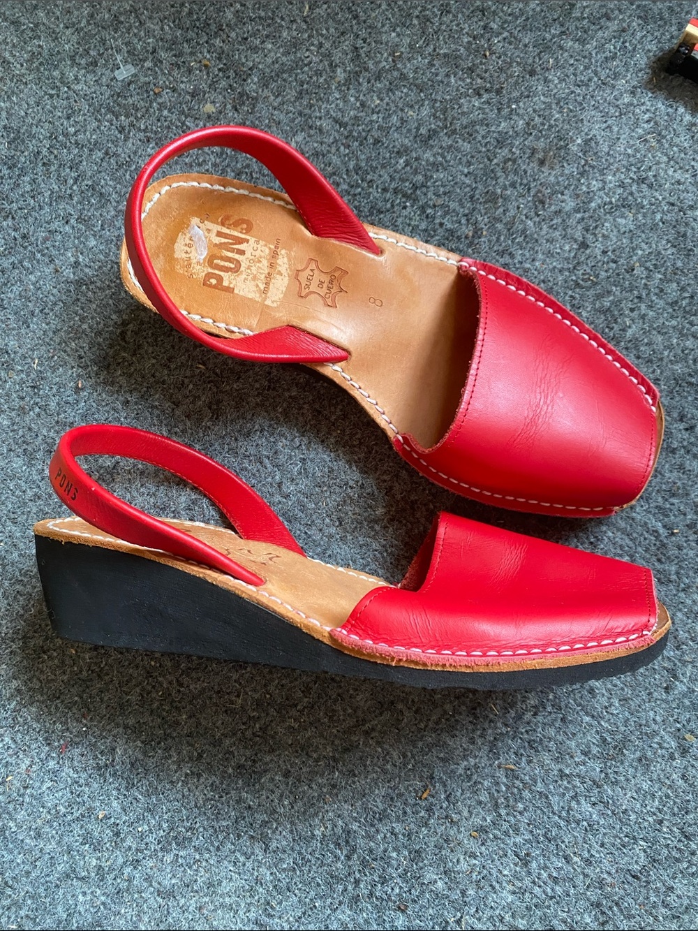 PONS Menorca Red Leather Slingback Wedge Sandals made in Spain